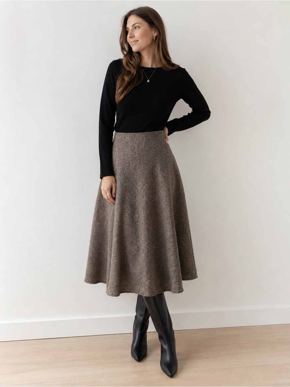 Vintage Jones New York Wool Silk Blend A-Line Midi Skirt Gray 16W